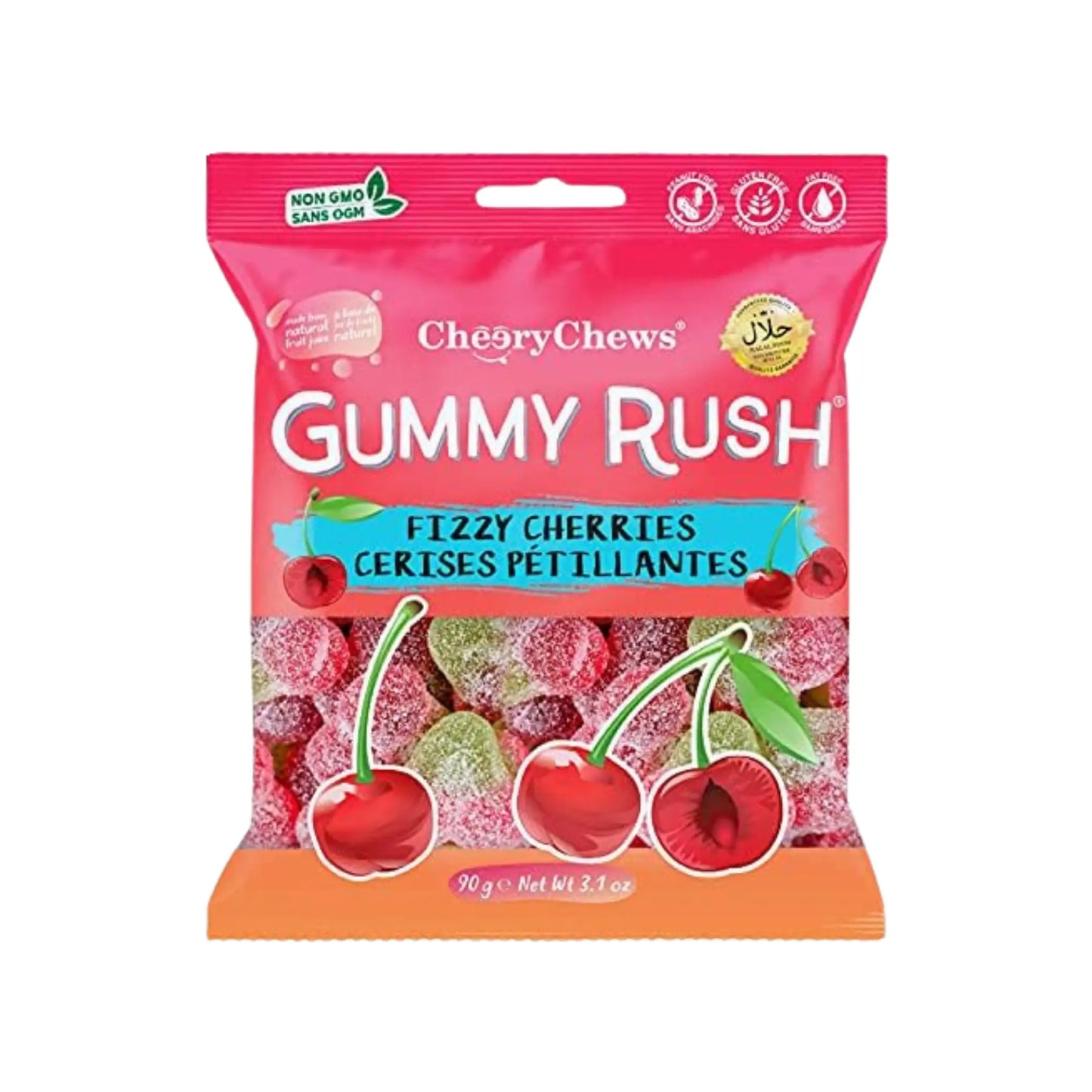Gummy Rush Fizzy Cherry 90g (Pack of 12) Gummy Rush