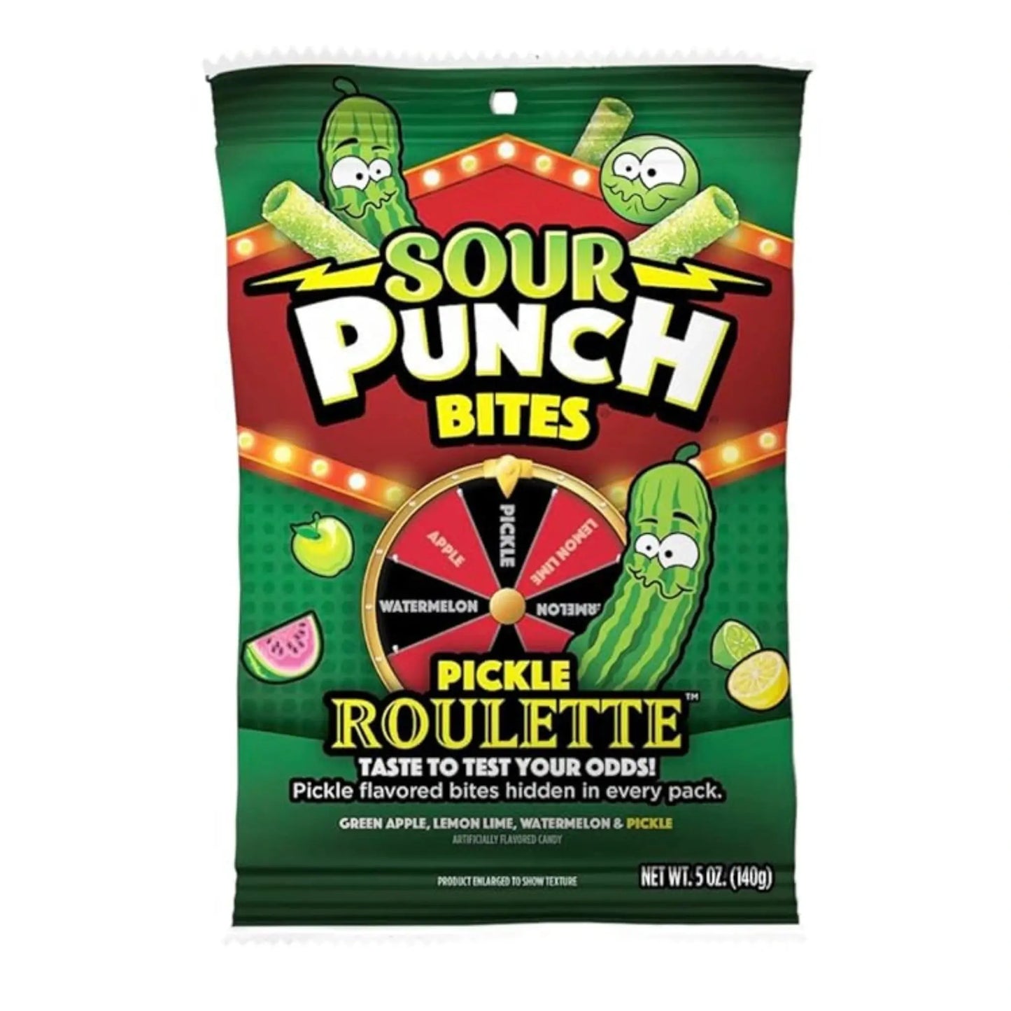 Sour Punch Bites Pickle Roulette 5oz Bags (Pack of 12) Sour Punch