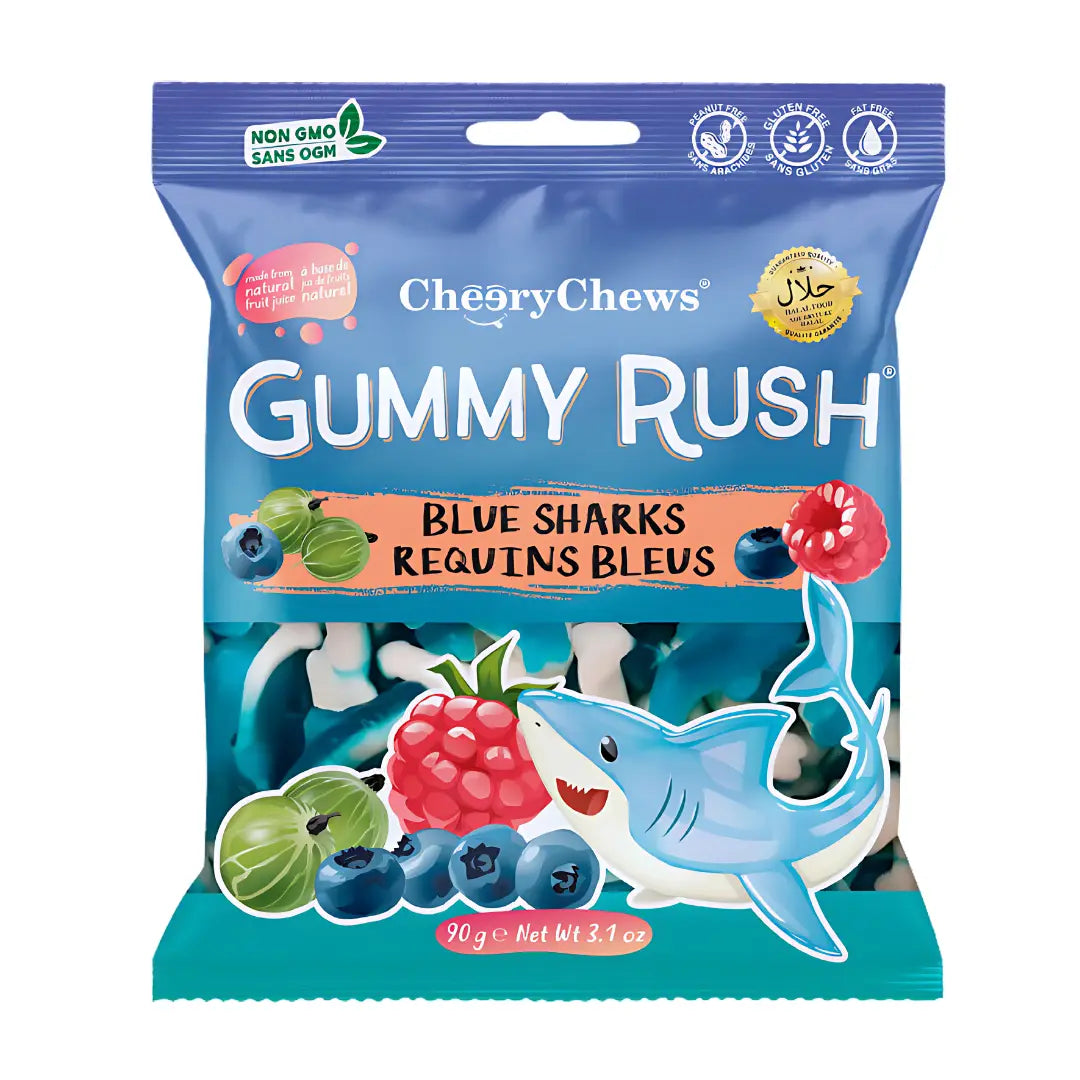 Gummy Rush Blue Sharks 90g (Pack of 12) Gummy Rush