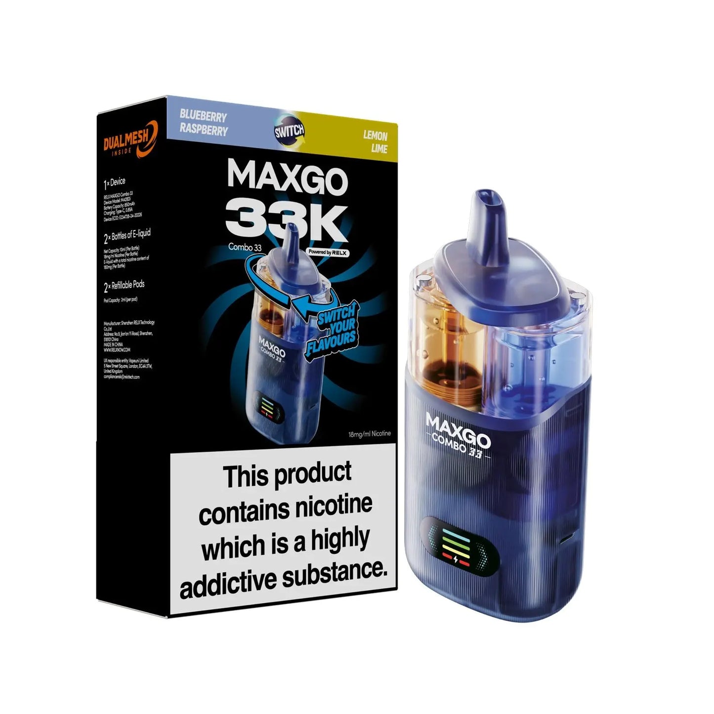 Relx Max-Go 33K Puffs Pre-Filled Pod Kit (Pack of 3) Relx