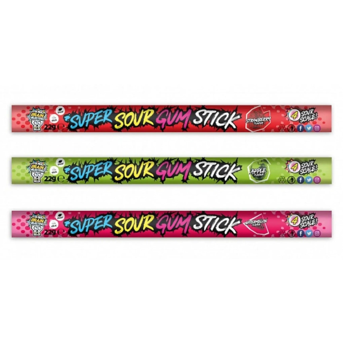 Brain Blasterz Sour Gum Stick 22g (Pack of 30) Brain Blasterz
