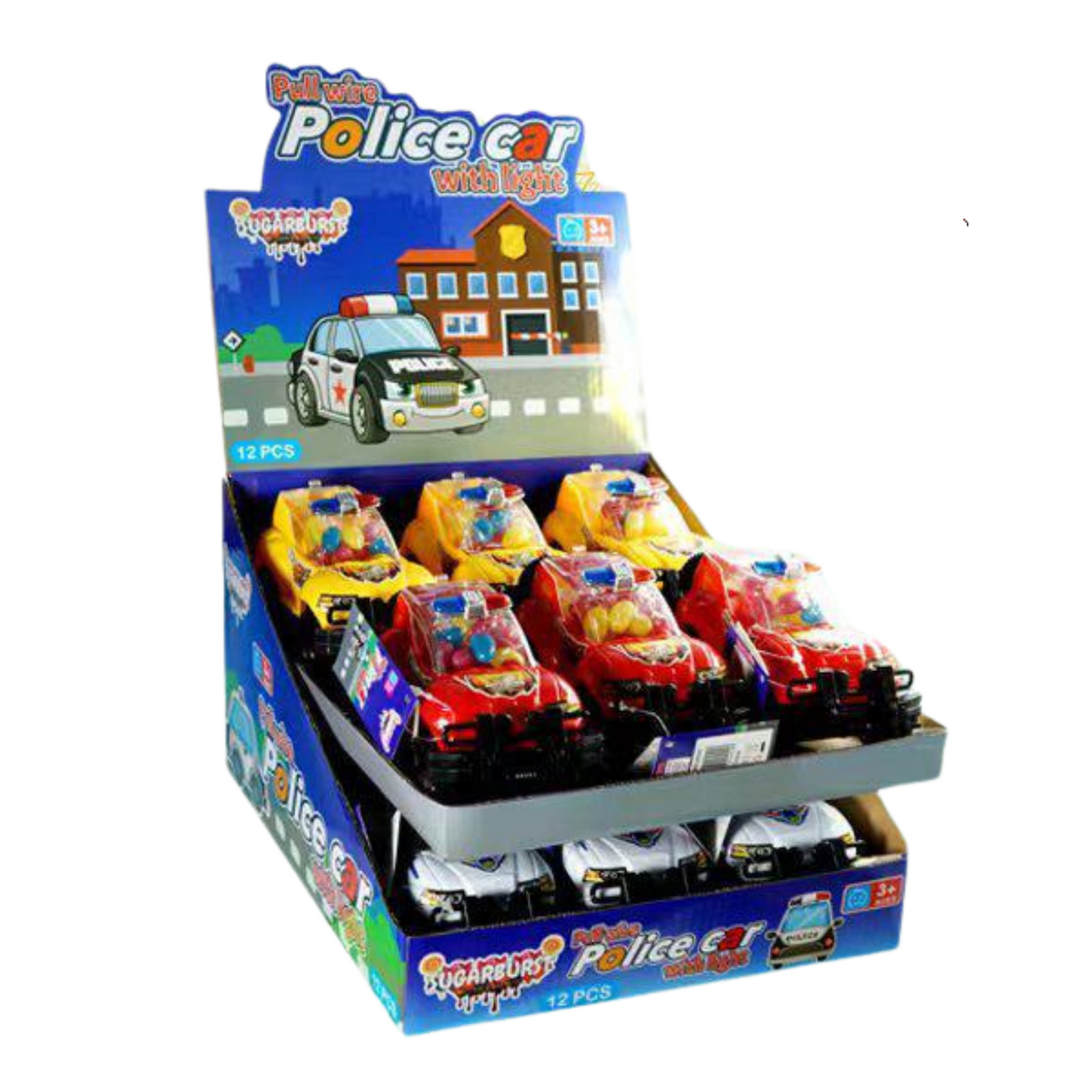Sugar Burst Pull Wire Police Car (Pack of 12)