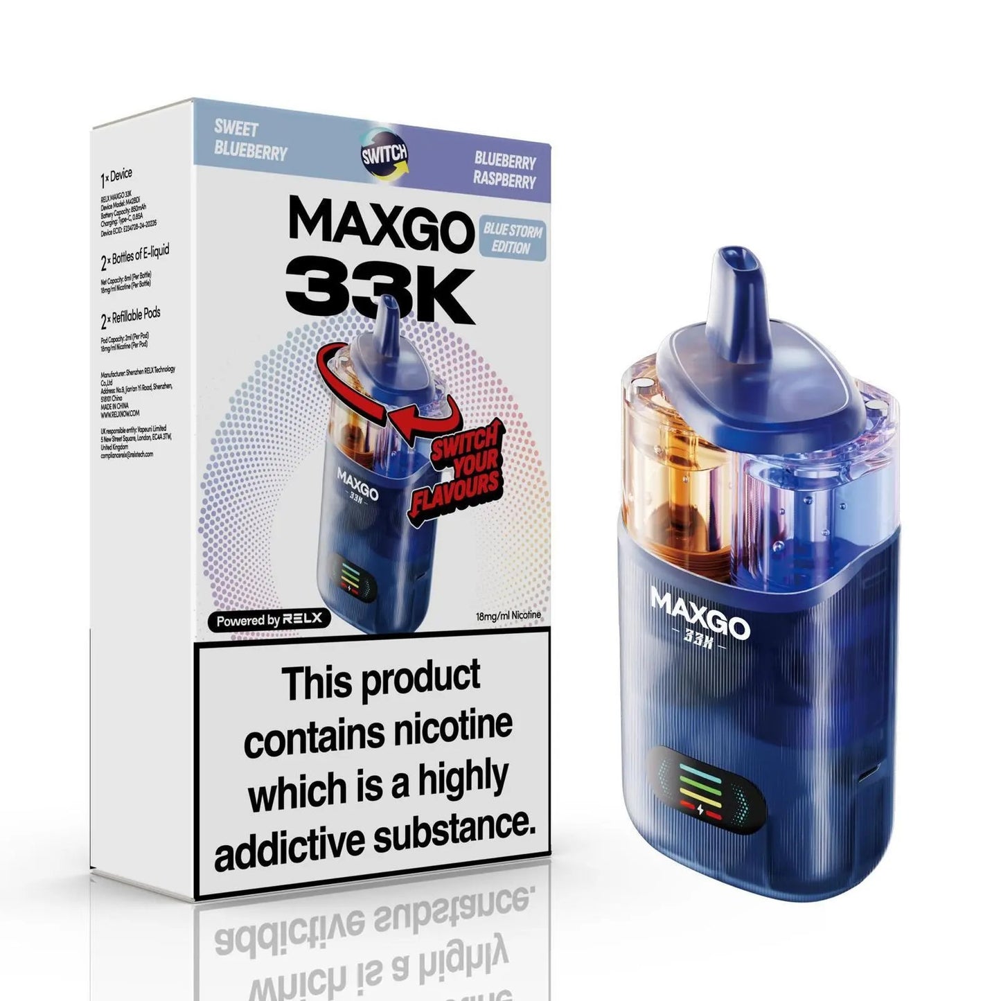 Relx Max-Go 33K Puffs Pre-Filled Pod Kit (Pack of 5)