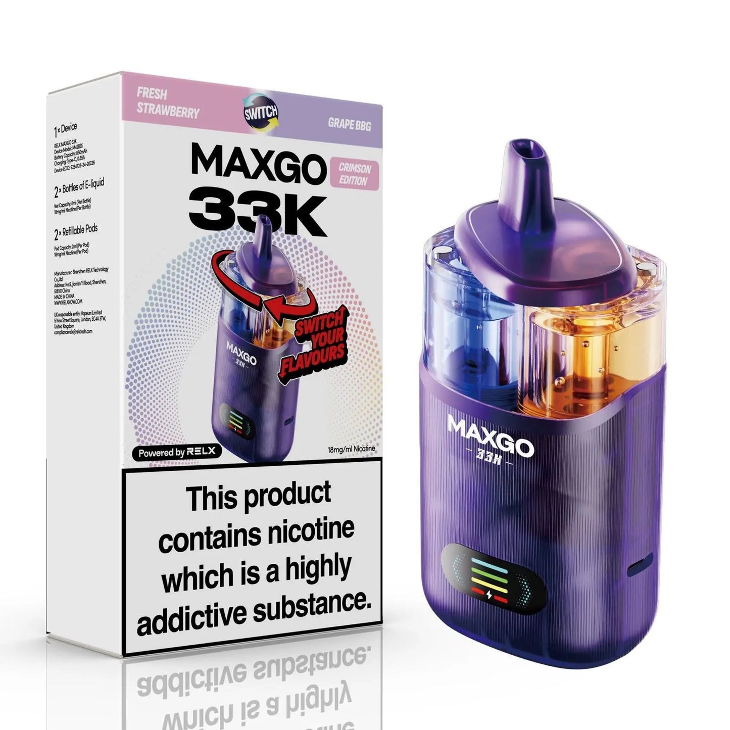 Relx Max-Go 33K Puffs Pre-Filled Pod Kit (Pack of 5)