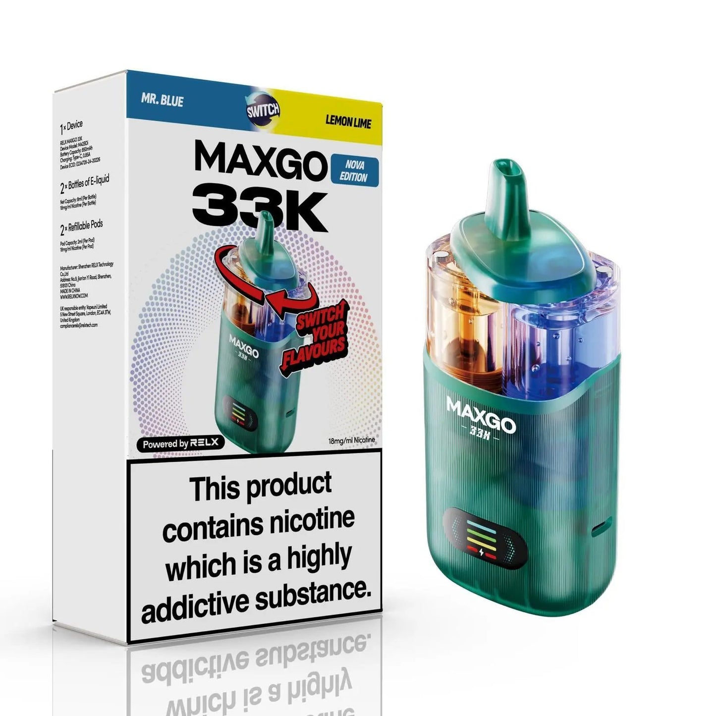 Relx Max-Go 33K Puffs Pre-Filled Pod Kit (Pack of 5)
