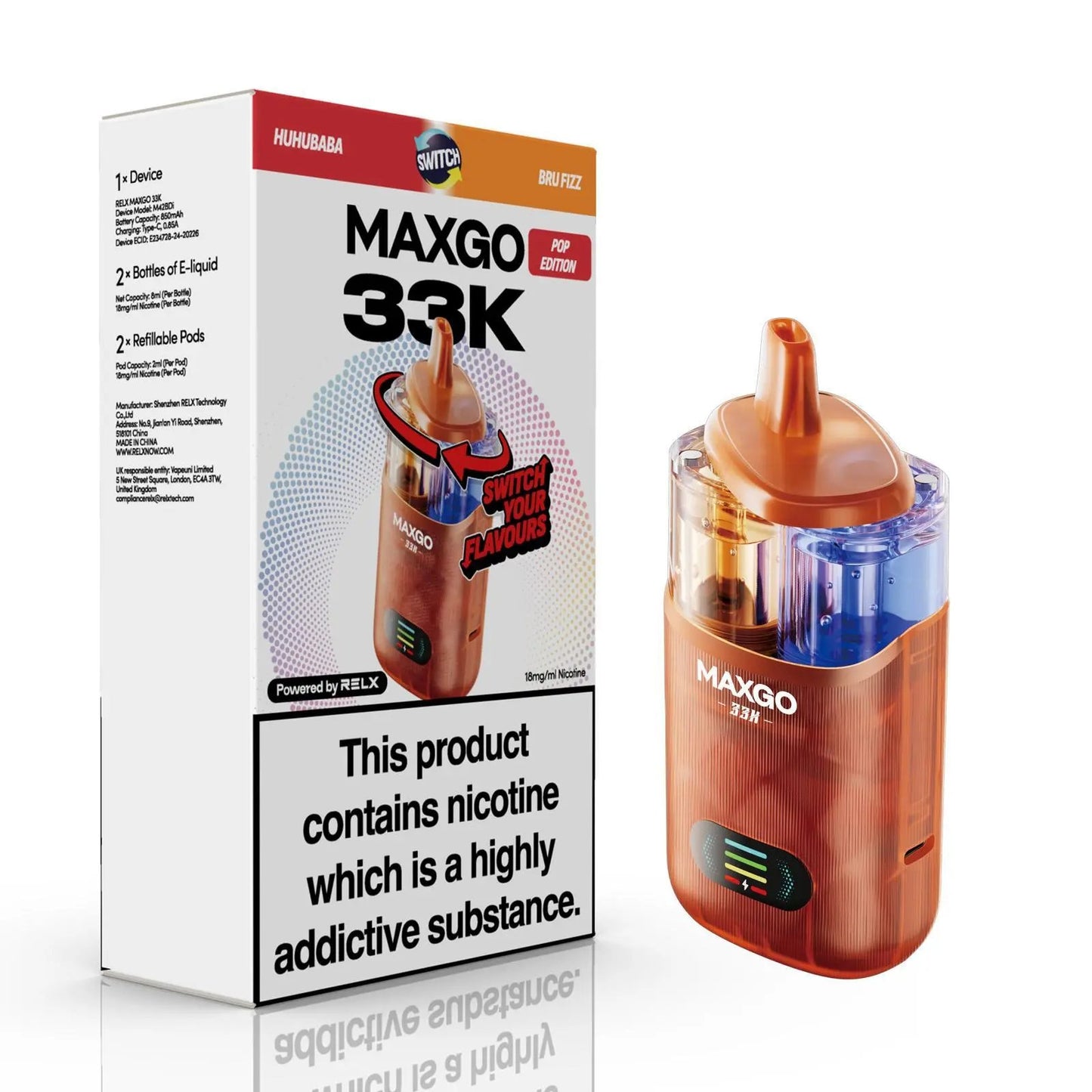 Relx Max-Go 33K Puffs Pre-Filled Pod Kit (Pack of 5)