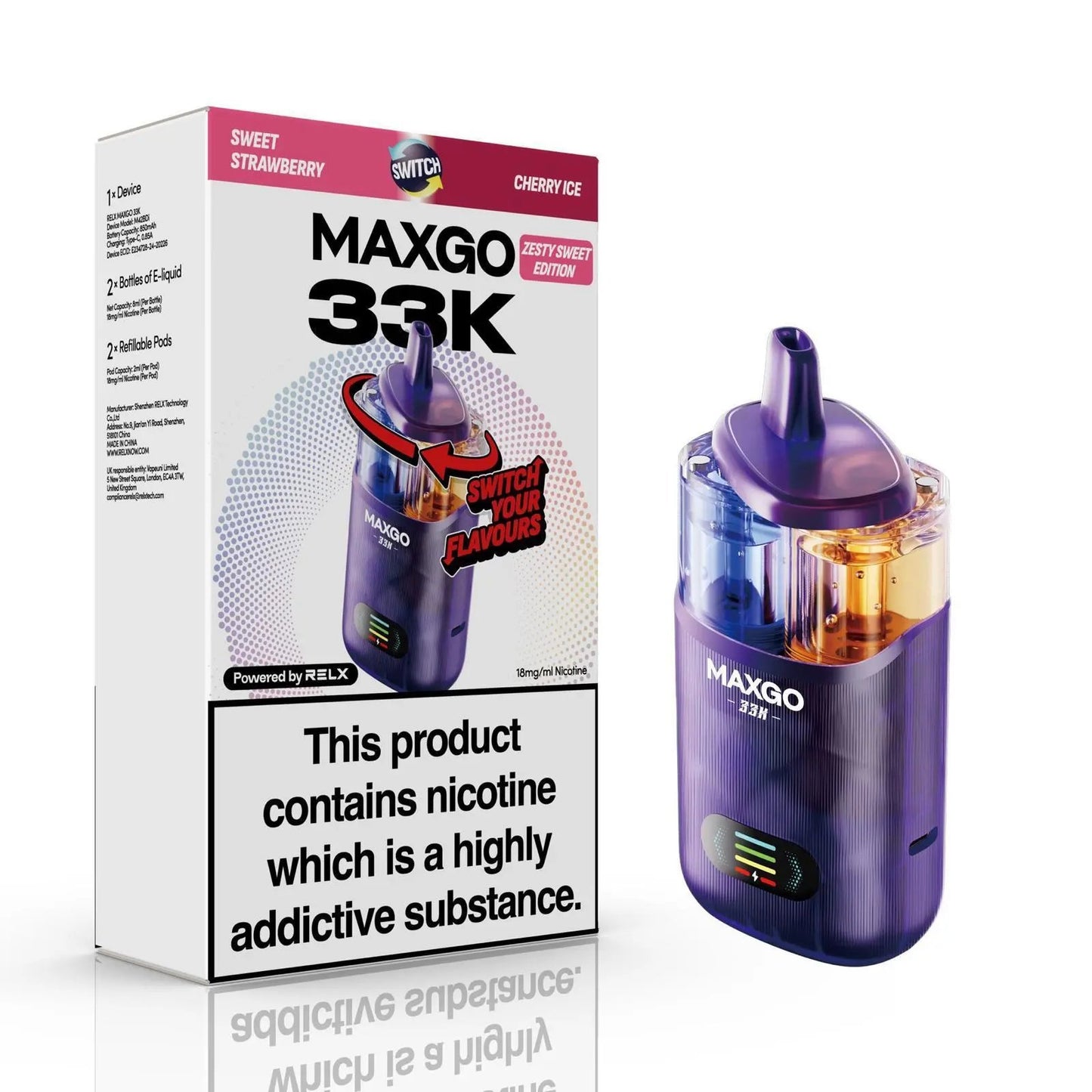 Relx Max-Go 33K Puffs Pre-Filled Pod Kit (Pack of 5)