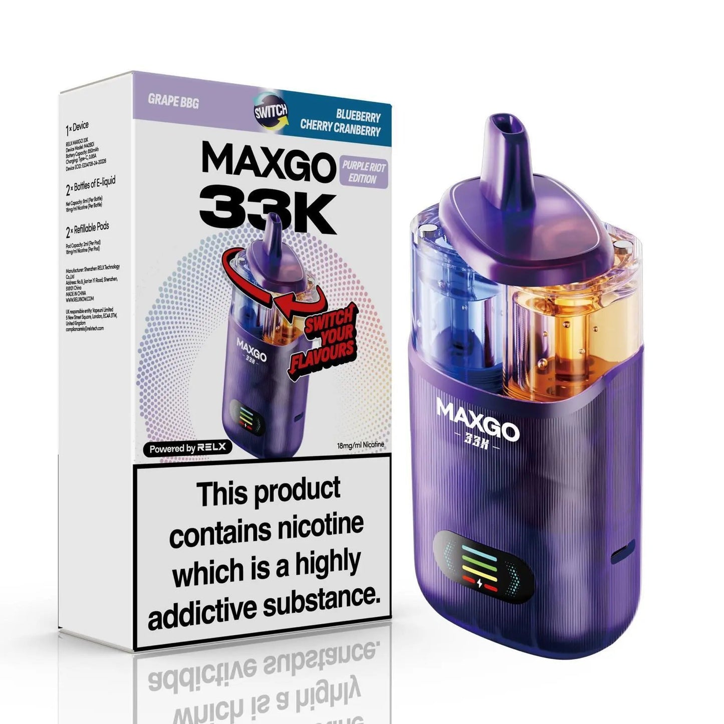 Relx Max-Go 33K Puffs Pre-Filled Pod Kit (Pack of 5)
