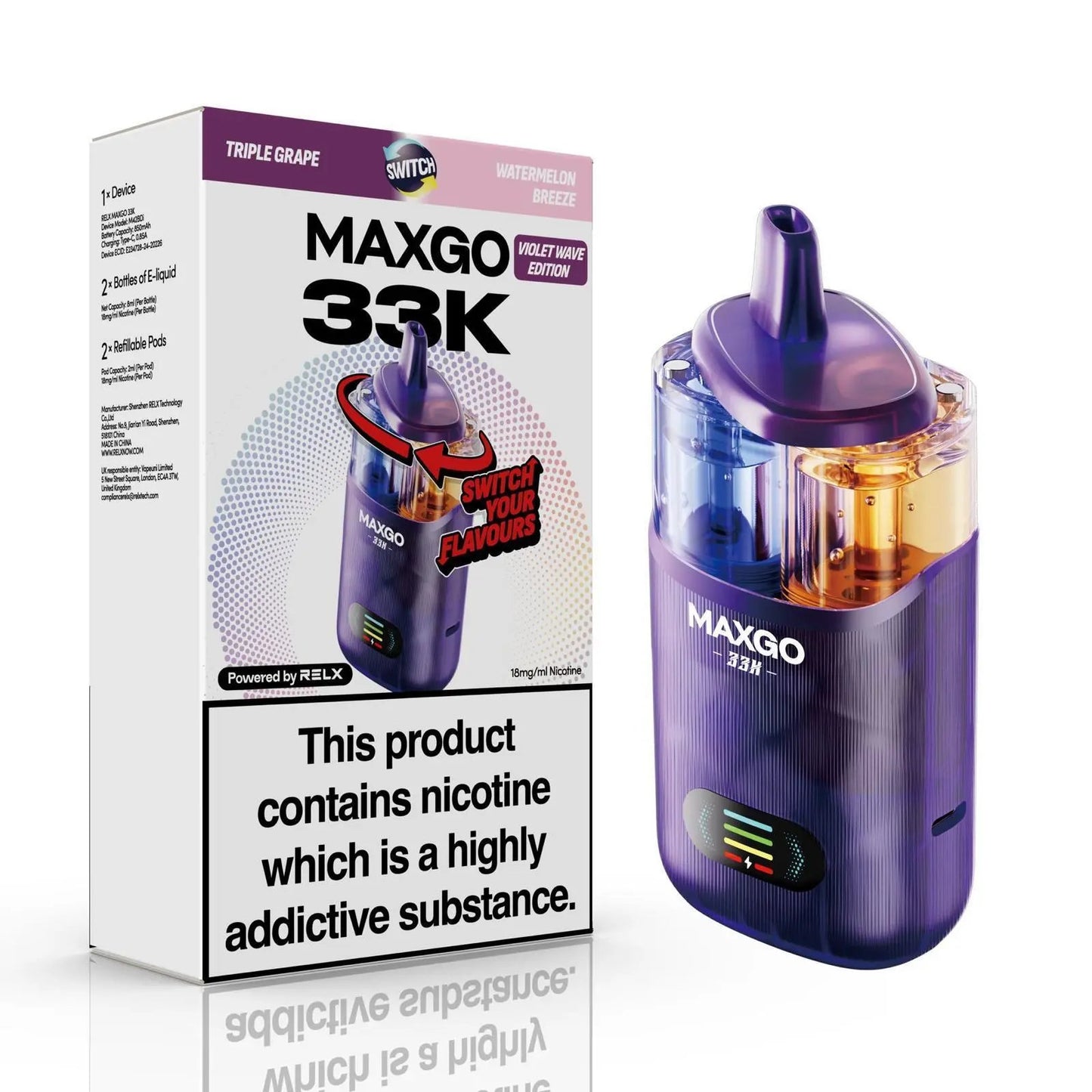 Relx Max-Go 33K Puffs Pre-Filled Pod Kit (Pack of 5)