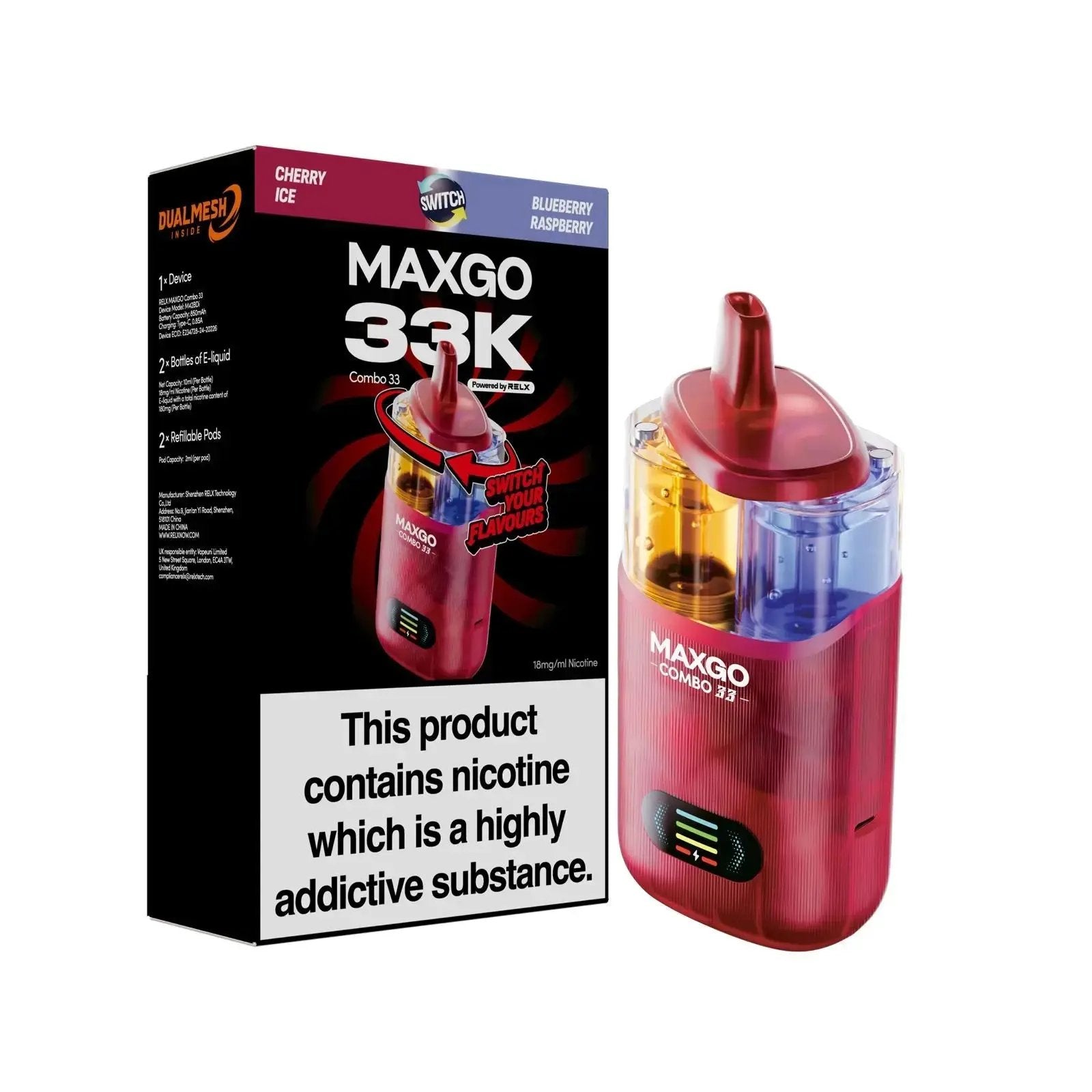 Relx Max-Go 33K Puffs Pre-Filled Pod Kit (Pack of 3) Relx