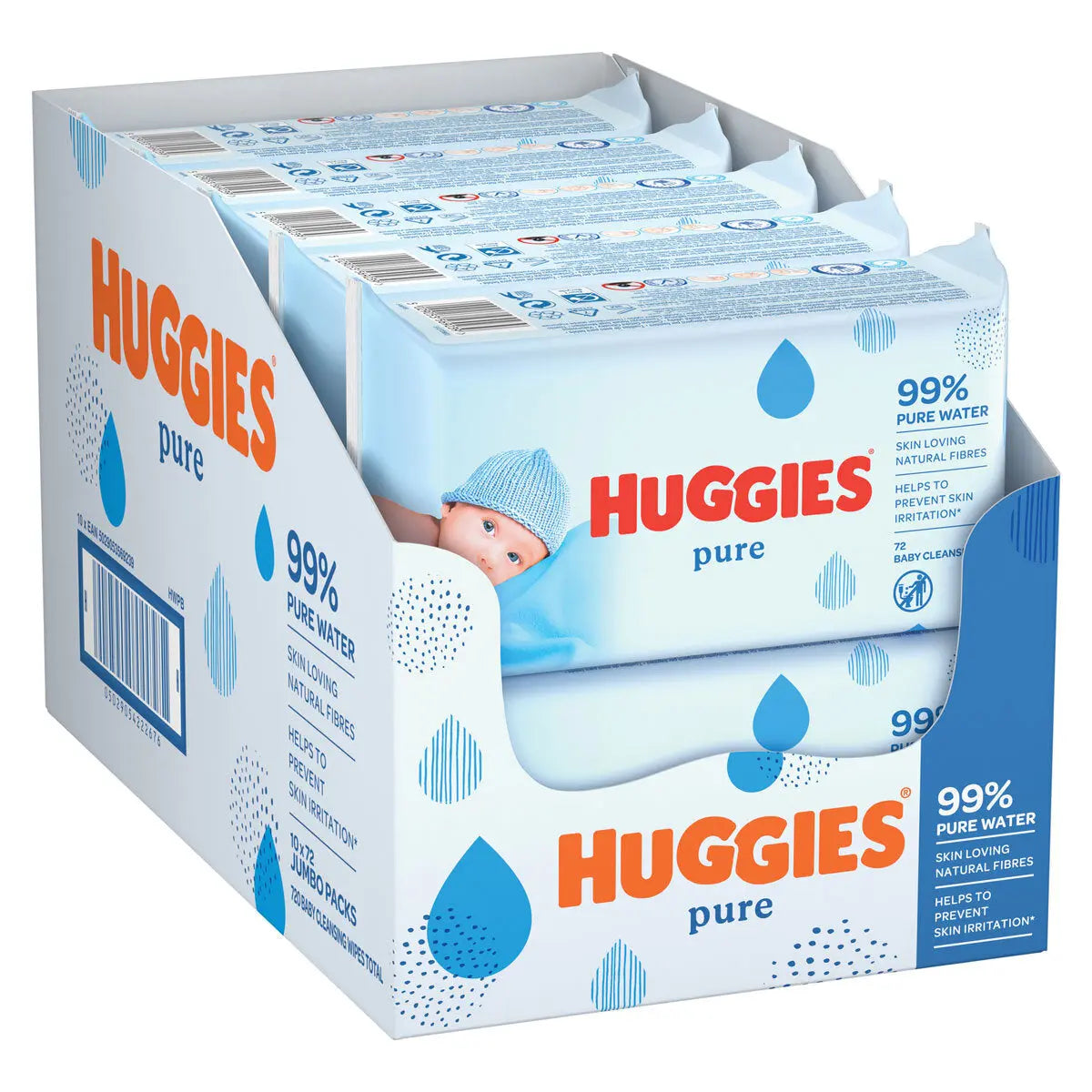 Huggies Pure Plastic Free Baby Wipes 60's (Pack of 12)