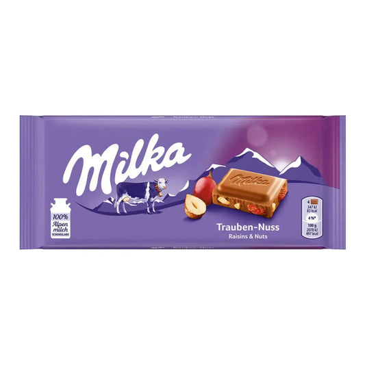 Milka Raisins & Nuts Chocolate Bar 90g (Pack of 23)