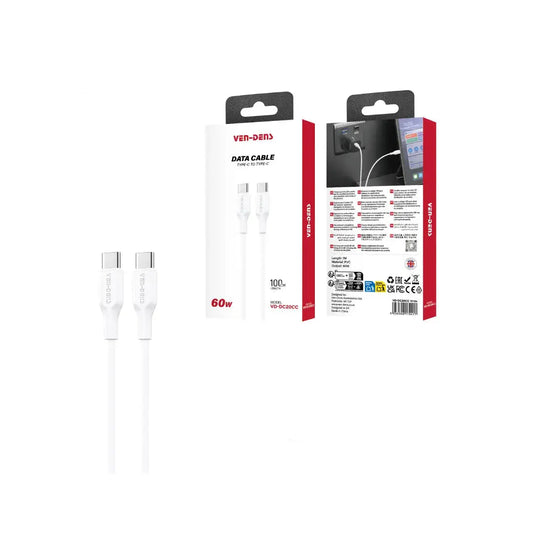 Ven-Dens Data cable C to C 60W White Fast Charging Cable 100cm (Pack of 1)