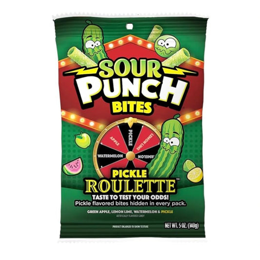Sour Punch Bites Pickle Roulette 5oz Bags (Pack of 12)