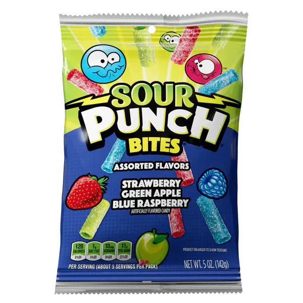 Sour Punch Bites Strawberry Green Apple Blue Raspberry (Pack of 12)