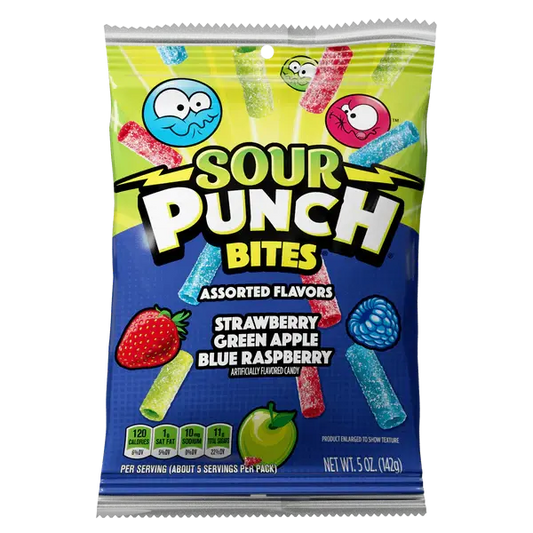 Sour Punch Bites Strawberry Green Apple Blue Raspberry (Pack of 12)