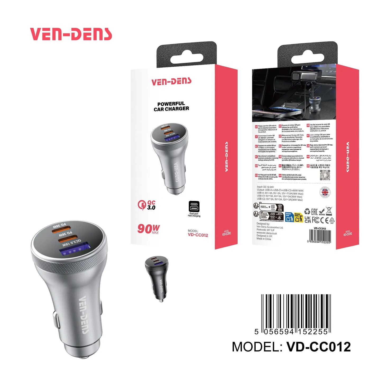 Ven-Dens Car Charger 90W (VD-CC012)(Pack of 1) Ven-Dens