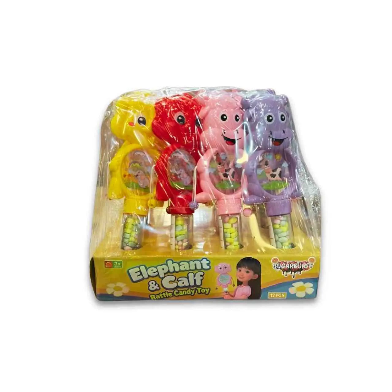 Sugar Burst Elephant & Calf Rattle Candy Toy (Pack of 12)