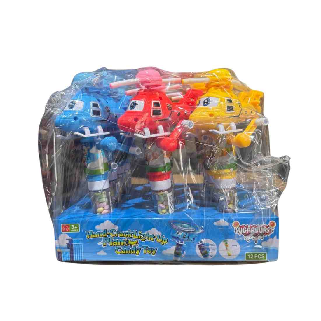Sugar Burst Hand-Crack Light-up Plane Candy Toy (Pack of 12)
