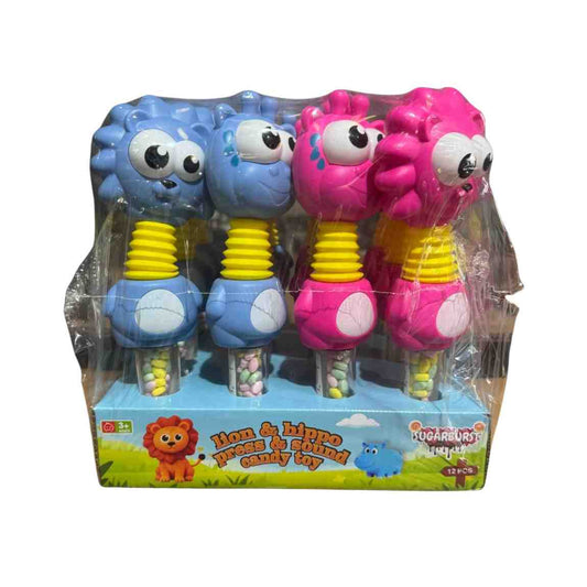 Sugar Burst lion & Hippo Press & Sound Candy Toy (Pack of 12)