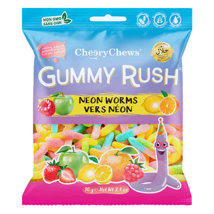 Gummy Rush Neon Worms 90g (Pack of 12)