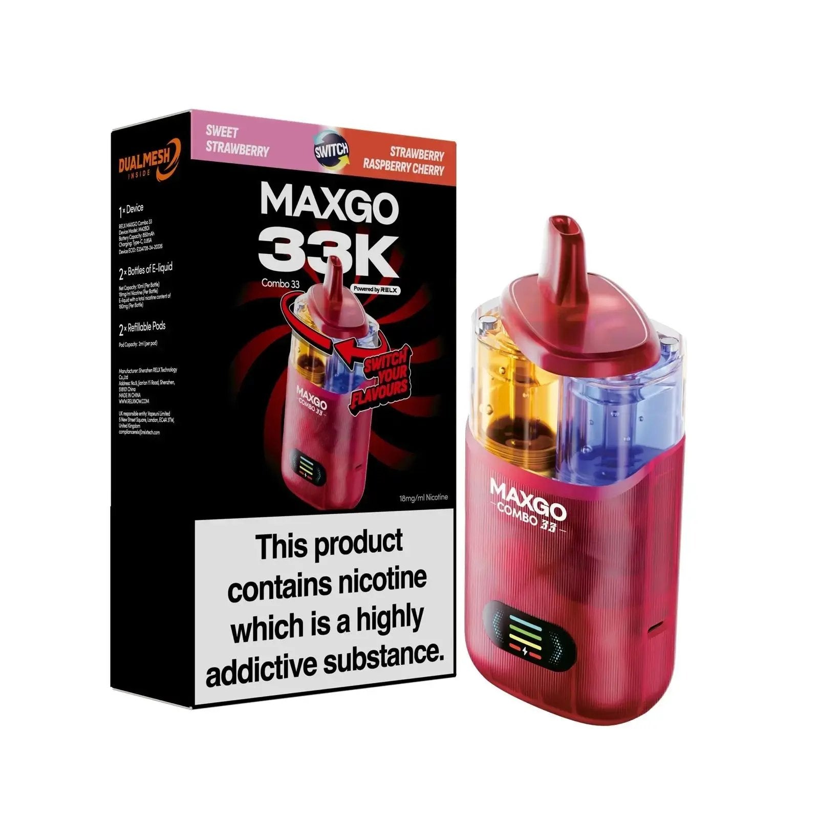 Relx Max-Go 33K Puffs Pre-Filled Pod Kit (Pack of 3) Relx